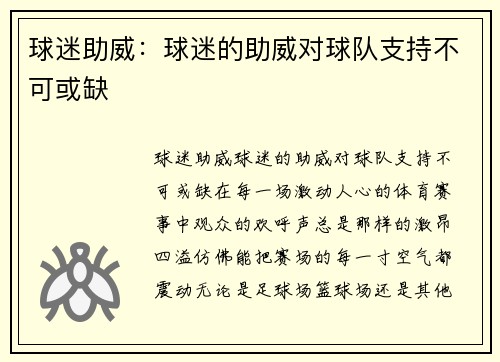 球迷助威：球迷的助威对球队支持不可或缺