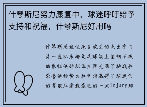 什琴斯尼努力康复中，球迷呼吁给予支持和祝福，什琴斯尼好用吗